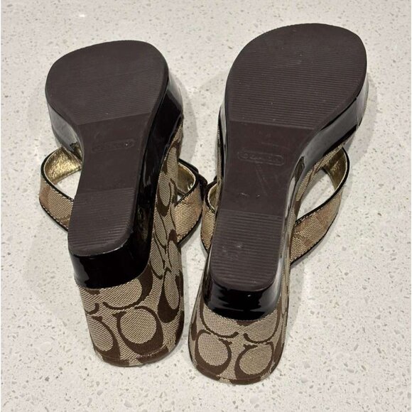 Coach Gracy Women’s Signature Logo Wedge Sandals Platform Thong Brown Size 7.5M - Picture 6 of 11